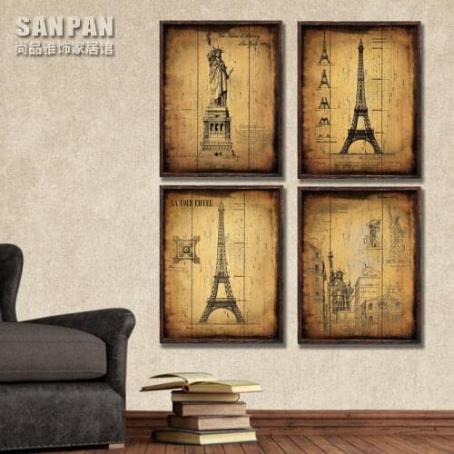 European retro living room wall mural paintings framed coffee shop restaurant decorative painting wall painting American paintin