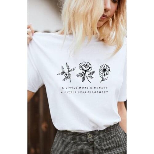 A Little More Kindness A Little Less Judgement Women Summer T-shirt Vintage Graphic Tees Harajuku Flower Print Aesthetic Tops