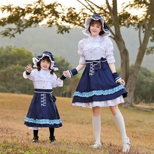 New Style Parent-child Gardening Costumes Stand-alone Game Role Skin Playing Gardener Blue Lace Skirt Cute Dress