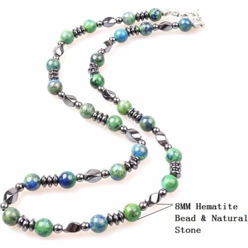 8mm Green natural stone & hematite bead Choker Necklace for men jewelry