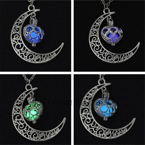 Heart Moon - Shaped Necklace Night light Pendant Necklace Fashion Jewelry Necklace For Women Stone Necklace