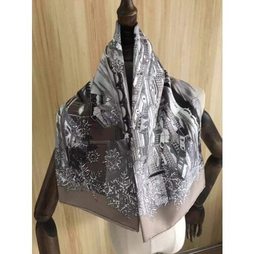 2021 New Arrival Fashion Elegant snow 100% silk scarf 90*90 cm square shawl twill wrap for women lady girl