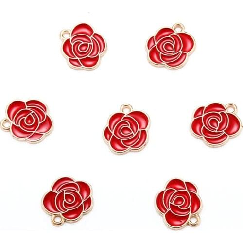 10pcs Enamel Charms Red Flower Rose Oil Drop Making Pendant Fit Vintage DIY Handmade Jewelry Finding For Women Earrings Necklace