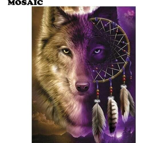 5d Full Square Diamond painting Round,fantasy,wolf animal,mosaic Diamond Embroidery feather Home decoration rhinestones pictures