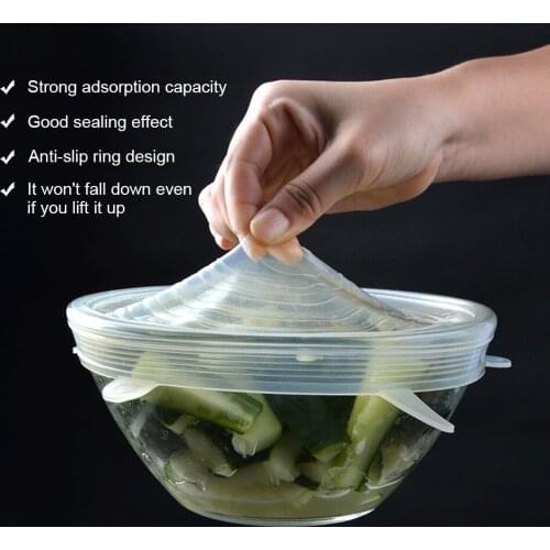 6 Pcs/Set Food Silicone Cover Cap Adaptable Universal Elastic Silicone Lids For Cookware Bowl Reusable Stretch Lids Kitchen Tool