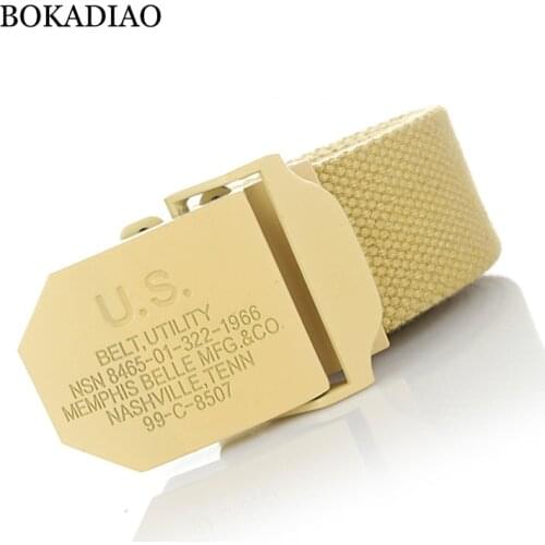 BOKADIAO Men&Women Military Canvas belt luxury Yellow Metal buckle jeans belt Army tactical belts for women waistband strap male