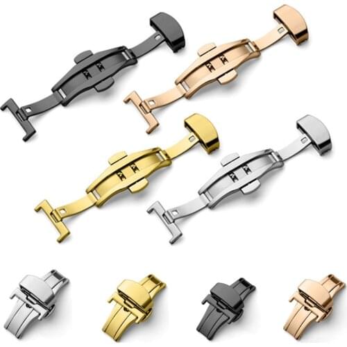 Stainless Steel Solid Double Push Button Fold Watch Buckle Butterfly Deployment Clasp Watch Strap Relojes 12 14 16 18 20 22mm