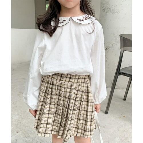 Girls' Shirt Clothes 2021 New Baby Girl Embroidered Peter Pan Collar Shirt Spring and Autumn Tops Girls White Long-sleeved Shirt