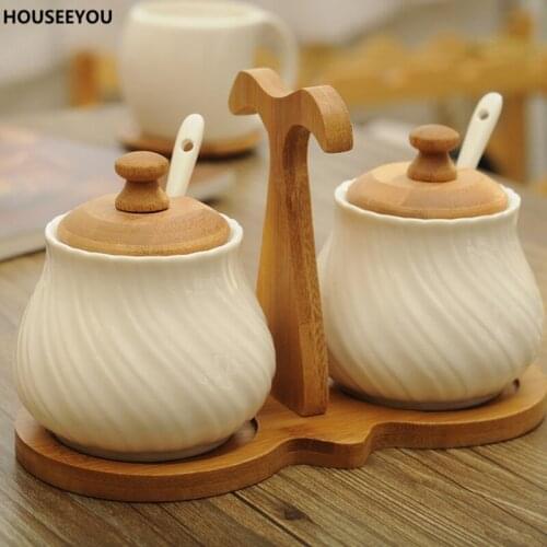 Ceramic Spice Jar Gravy Boats 2 Set Sugar Salt Seasoning Container Storage Tank Kitchen Tools & Gadgets Tarro De La Especia