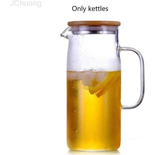 Heat-resistant Glass Jug Straight Body Pot Cold Water Cup Teapot Boiling Water Bamboo Cover Cold Water Bottle