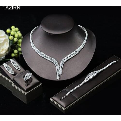 Wedding Jewelry Set Luxury Zircon Necklace Bracelet Earrings Ring Bride CZ Women Party Birthday Ornaments Dress Accessories