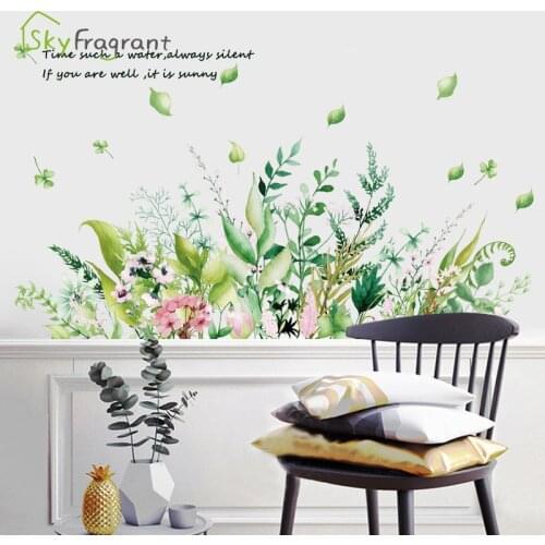Fresh Pastoral Green leaf Top corner line Plants decoration Wall stickers Removable Living room Home decor Sticker Self-adhesive