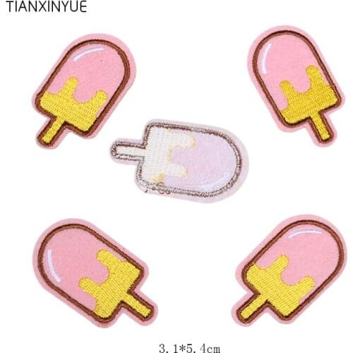TIANXINYUE Pink Popsicle Patch Embroidered Sew Iron on Clothes Bags Applique DIY Handmade Craft Ornament Fabric Sticker