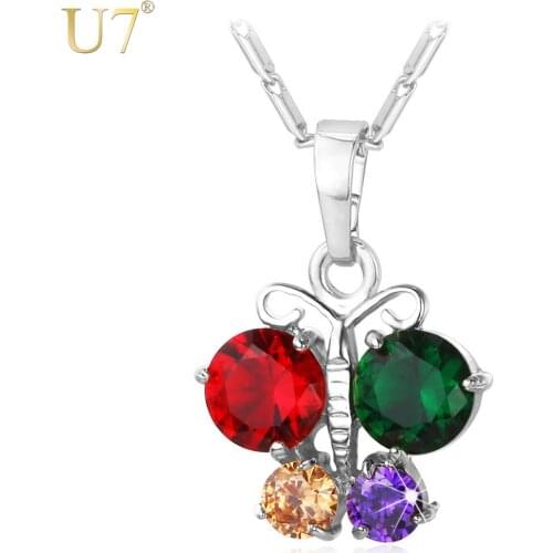 U7 Butterfly Necklace Women Jewelry Cubic Zirconia Fashion Necklace For Women Necklaces & Pendants P608