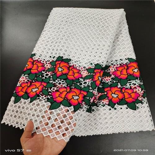High Quality Embroidery Tulle Lace With Stone Latest African Guipure Cord Lace Mesh Lace Fabric For Women Dress DP43