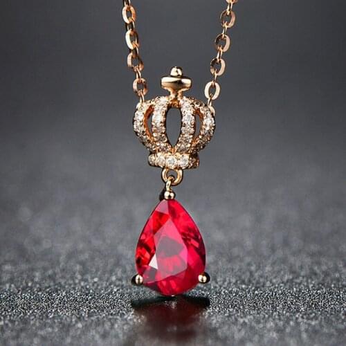 925 New Temperament Crown Water Drop Imitation Ruby Emerald Gemstone Pendant Clavicle Chain Necklace For Women Jewelry Wholesale