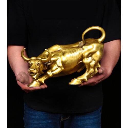 100% Brass Bull Wall Street Cattle Sculpture Copper Cow Statue Mascot Exquisite Crafts Ornament Office Decoration Business Gift