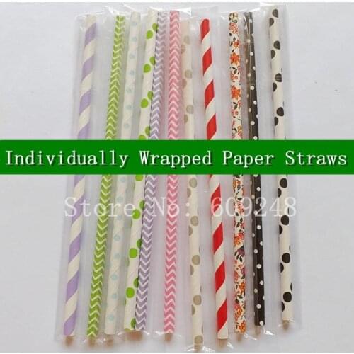 100pcs Mixed 4 Colors Individually Wrapped Paper Straws,Respective Each Wrapping Packaging Drinking Paper Straws,Vintage Holiday
