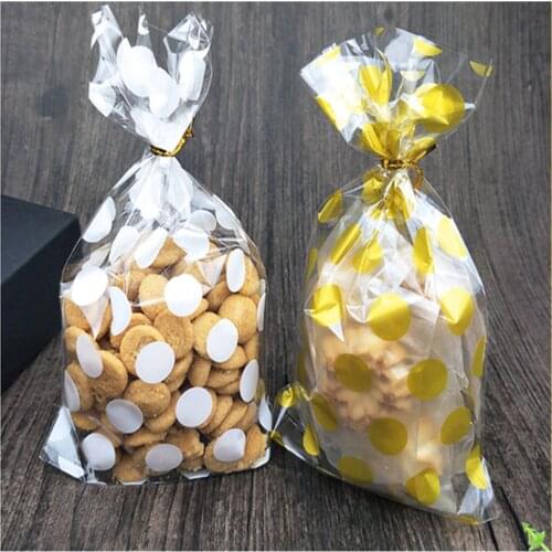 20Pcs/lot 13 X 21 cm White Golden Dots Bag Cookies DIY Gift Bags Handmade Soap Packaging Party Candy Food Transparent Bag