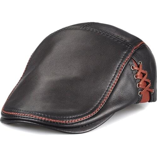 2021 fashion top new Mens spring high-grade leather first layer of cow cap middle-aged hats