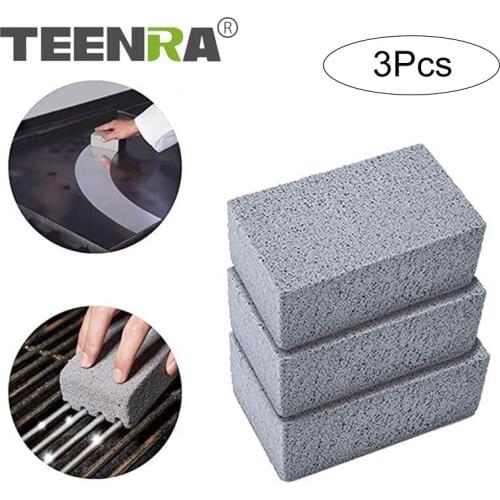 TEENRA 3Pcs BBQ Grill Cleaning Stone Non Slip Handheld Odorless Barbecue Clean Bricks Grill Removing Stains Brush