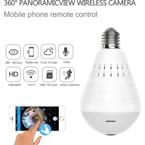 360° LED Light HD 960P Wireless Panoramic Home Security WiFi CCTV Fisheye Bulb Lamp IP Camera Video Surveillance Two Ways Audio