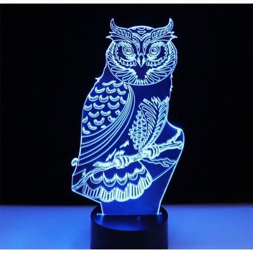 3D LED Night Lights Spiritual Owl with 7 Colors Light for Home Decoration Lamp Amazing Visualization Optical Illusion Awesome