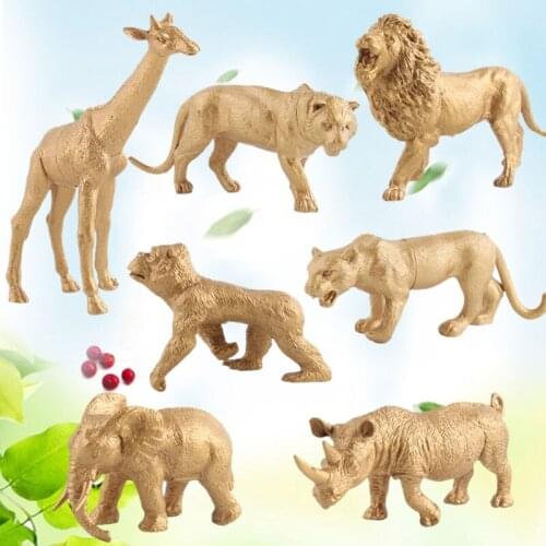 7Pcs/Set Simulation Mini Wild Zoo Animal Figure Model Plastic Lion Tiger Orangutan Rhino Leopard Elephant Giraffe Toy