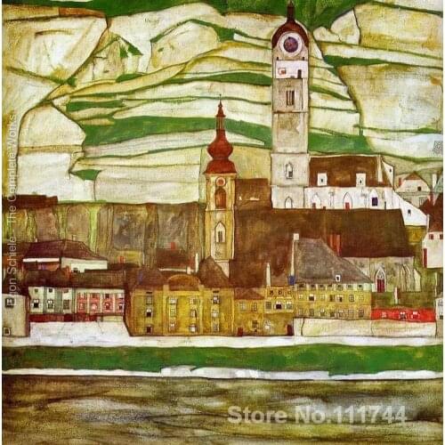 Abstract landscape paintings Stein On The Danube With Terraced Vineyards by Egon Schiele art on canvas High quality Hand painted