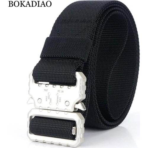 BOKADIAO New men canvas belt Quick release luxury Metal buckle jeans belt Army military nylon Training tactical belts strap male