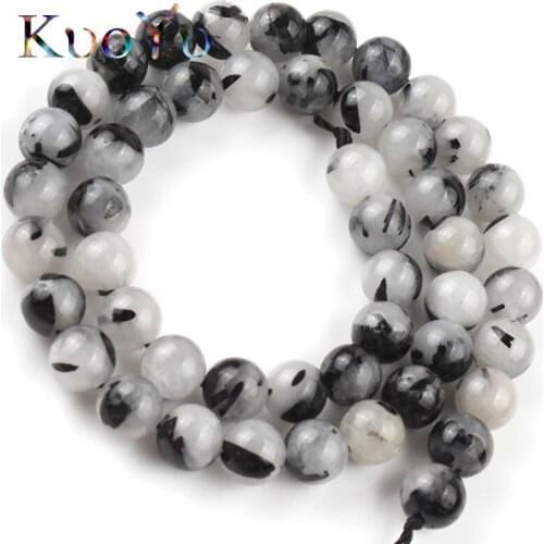 Natural Black Rutilated Quartz Stone Smooth Round Loose Spacer Beads For Jewelry Making DIY Bracelet 15" Strand 4/6/8/10mm