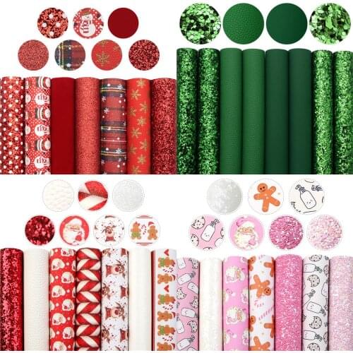 David accessories 20*33cm Christmas set Bump Synthetic Leather Patchwork Hair Bow Earrings Making bag Phone case,1Yc14052