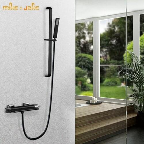 Black Nordic waterfall bathtub faucet cold and hot tank side simple bathroom shower suit wall mounted copper bath mixer