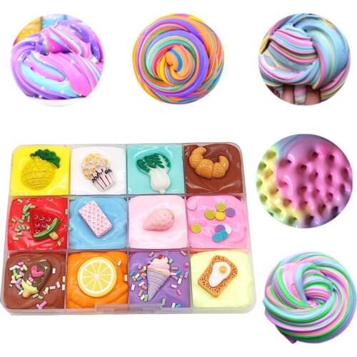 DIY Slime Toys 12 Color Mixing Foaming Mud Fruit Pretend Play Game Children Relieve Stress Clay Toy For Girls Adult Soft Rainbow