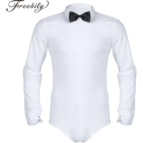 Men Long Sleeves Latin Dance Shirt Adults Dance Tops Male One-piece White Ballroom Dance Waltz Cha Cha Rumba Dancing Clothes