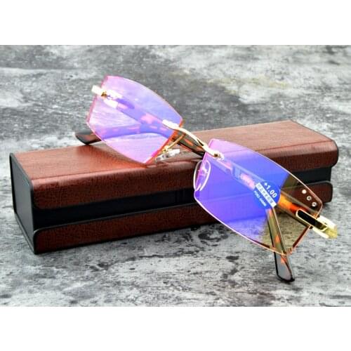 Men Luxury Rimless Royal Ministers Diamond Reading Glasses +0.75 +1 +1.5 +1.75 +2 +2.25 +2.5 +2.75 +3 +3.5 +4 WITH CASE