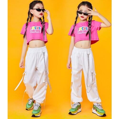 Jazz Modern Dance Costumes Crop Tops Loose Pants Hiphop Outfits Kids Ballroom Hip Hop Clothes Girls Street Dance Clothes DQS7577