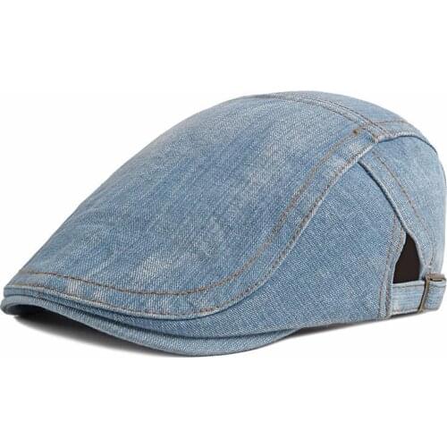 Washed Denim Spring Summer Solid Color Newsboy Caps Flat Peaked Cap Men and Women Painter Beret Hats 85