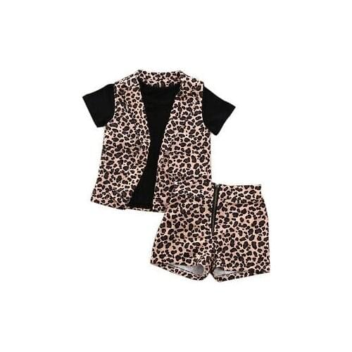 Focusnorm 0-6Years Toddler Baby Girl 3PCS Clothes Outfit Set Print Leopard Jacket+Top T-Shirt+Short Pants Girl Fashion Clothing