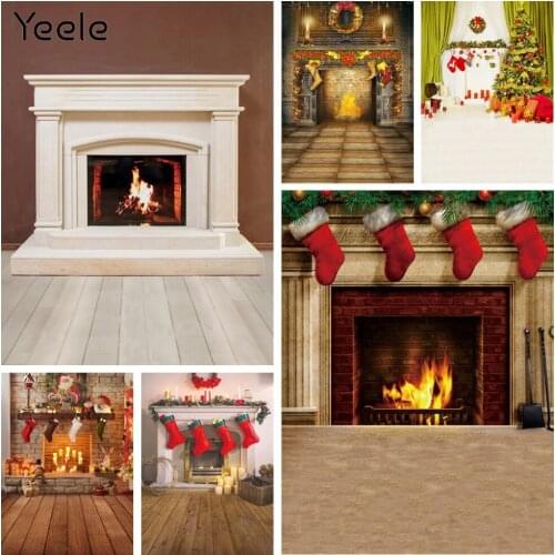 Yeele Christmas Fireplace Wooden Floor Wall Home Decoration Backdrop Photography Photographic Background For Photo Studio
