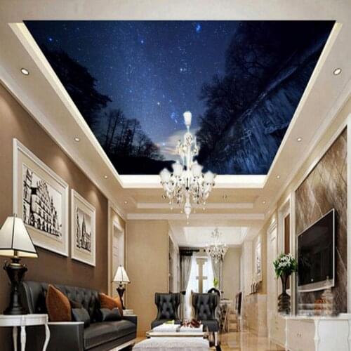 Photo wallpaper Fantastic alpine forest night sky zenith ceiling Living room background wallpaper custom mural