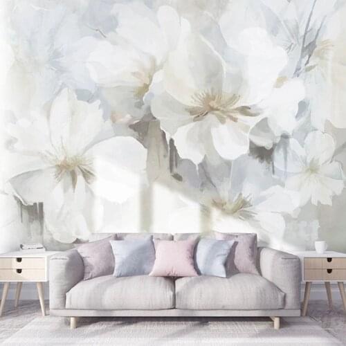 Custom Mural Wallpaper 3D White Hand-painted Oil Painting Abstract Flowers Living Room TV Background Wall Decor Papel De Parede