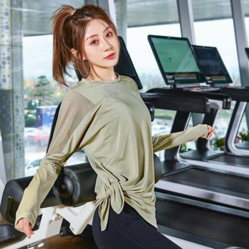 Women Yoga Running Long Sleeves Loose Shirts Mesh Patchwork Breathable Quick Dry O Neck T-shirts Sports Fitness Workout Tees Xl