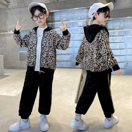 2Pcs Children Boys Clothing Set 2021 New Outfits Kids Boys Leopard Print Tracksuit Sportwear Sport Suit 4 6 8 10 12 13Years Old