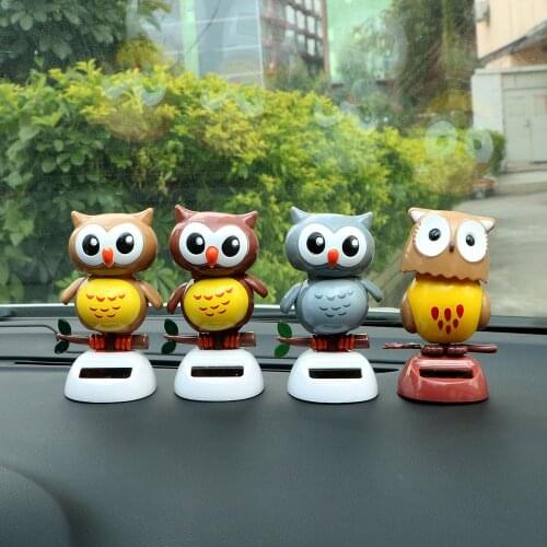 Swing Doll Car Ornament Solar Powered Cute Owl Birds Dancing Shaking Head Auto Accessories Dashboard Decoration Car Styling
