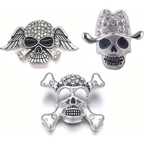 Skull w371 3D 18mm 30mm Crystal Metal Snap Button For Bracelet Necklace Interchangeable Jewelry Women Accessorie Findings