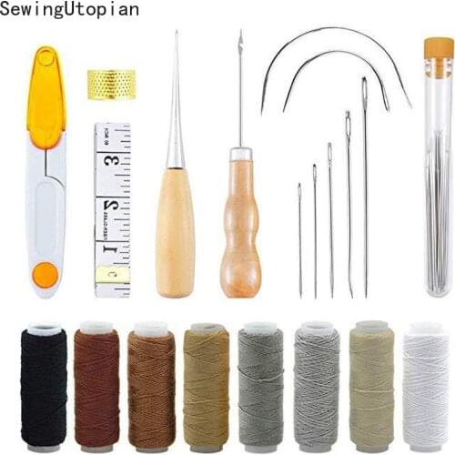 Upholstery Repair Kit 29-Pack Leather Craft Tool Kit Leather Hand Sewing Needles Canvas Thread and Needles Tape Tooling Leather