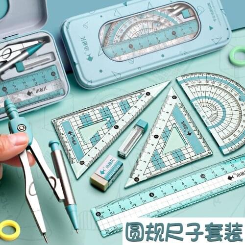 Compasses Ruler Set Triangle Ruler Student Stationery Straightedge Triangle Set Ruler Multifunctional Junior High School Drawing