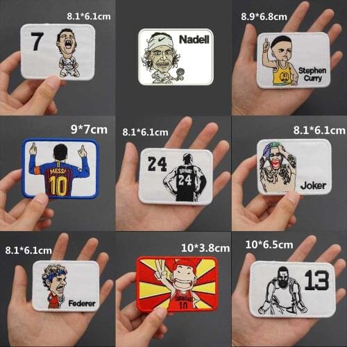 Cartoon Sports Stars Embroidery Merrow Border Punk Patch Basketball Football Player Badge for Clothes Hat Accessories