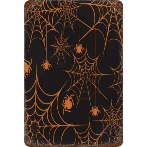 NoBrands Vintage Retro Metal Tin Sign Wall Decor Art All Saints' Day Halloween Darkness Spider Web Decoration Home Decor Plaque